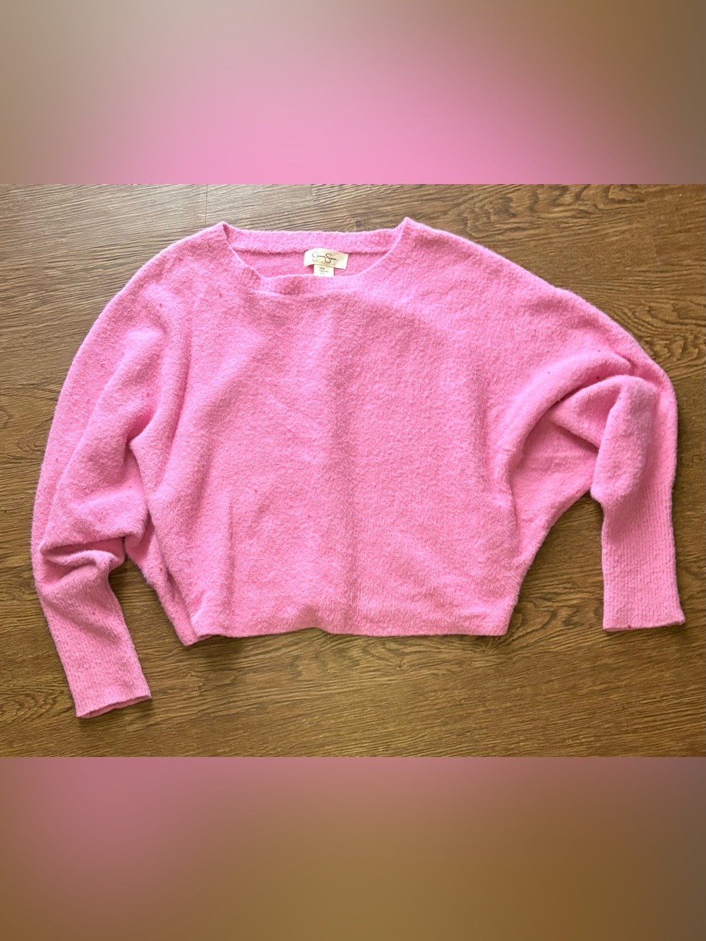Jessica Simpson Pink Fuzzy Cropped Crewneck Sweater